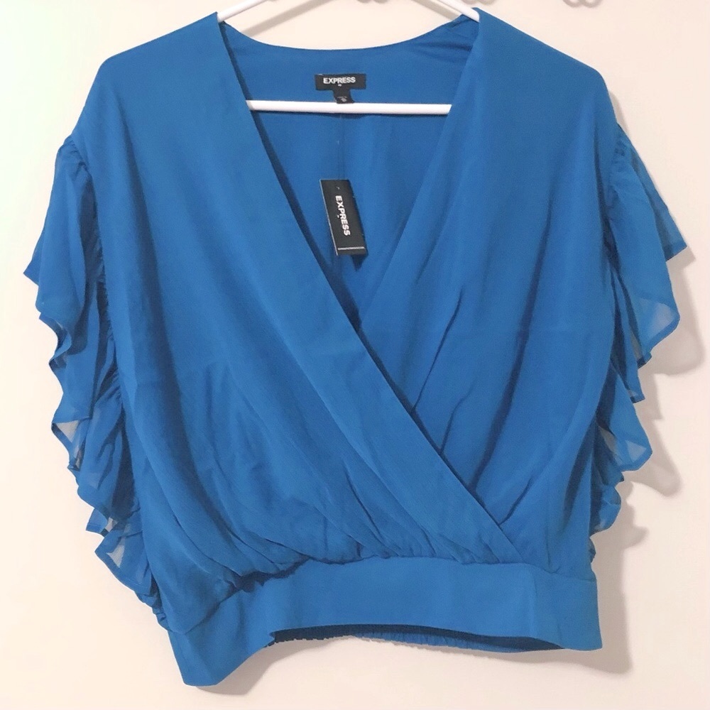 Express - Wrap Front Ruffle Sleeve Top - Picture 4 of 6